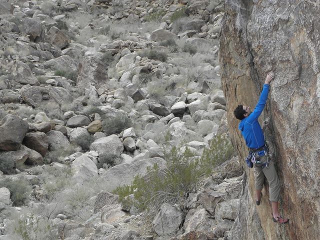 Leading the FA (first ascent) of  "Nic-arete and Insulin" 5.9+, my first ever new route!