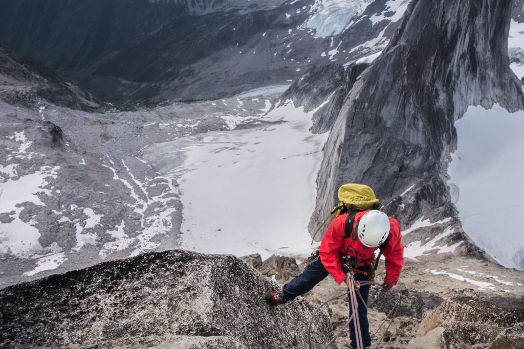 rappelling and descending the Northeast Ridge of Bugaboo Spire